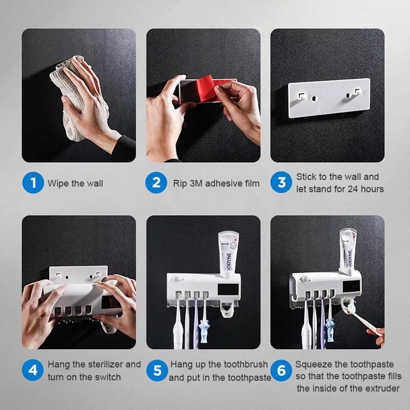 Esterilizador UV de Cepillos de Dientes 3 en 1 con Dispensador de Pasta